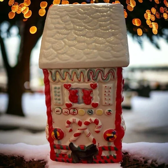 Vintage Holiday Sweet Vivid Hand Painted Gingerbread Cookie/Candy Jar Storage & Organization